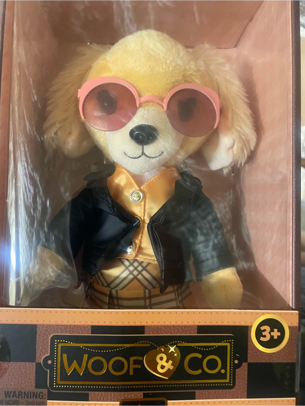 Woof & Co. Yellow Plush Dog with Pink Sunglasses